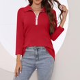 thumbnail image 4 of MeetoTime Chemises à Fermeture Éclair 1/4 pour Femmes Blouses Décontractées à Col Manches 3/4 Tuniques Tops Chandail, 4 of 7