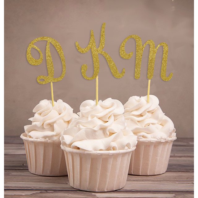 Darling Souvenir| Custom Initials Wedding Cupcake Toppers| Personalized Party Dessert Decorations - Pack Of 20