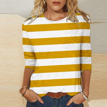Baikeli Deals of The Day Today only Summer Tops for Women 2024 Casual Shirts Striped Printed T-Shirt 3/4 Sleeves Blouses Round Neck Loose Pullover Tops for Women 2024