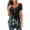 thumbnail image 3 of CEHVOM Women's Summer Printed Round Neck Button Pleated Short Sleeve Top, 3 of 6