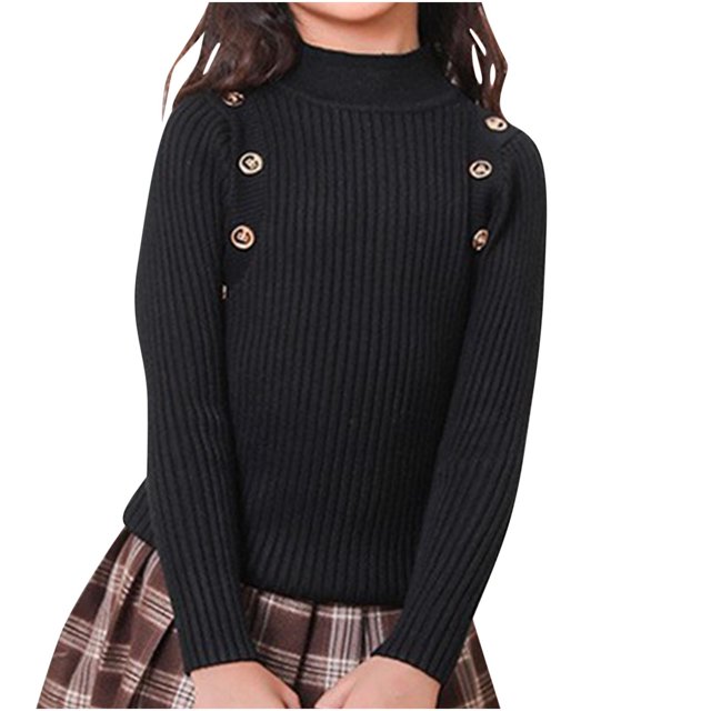 Posijego Girls Turtleneck Sweaters Ribbed Knit Long Sleeve Sweater T-Shirts Winter Slim Basic Tee Tops for Little Girls
