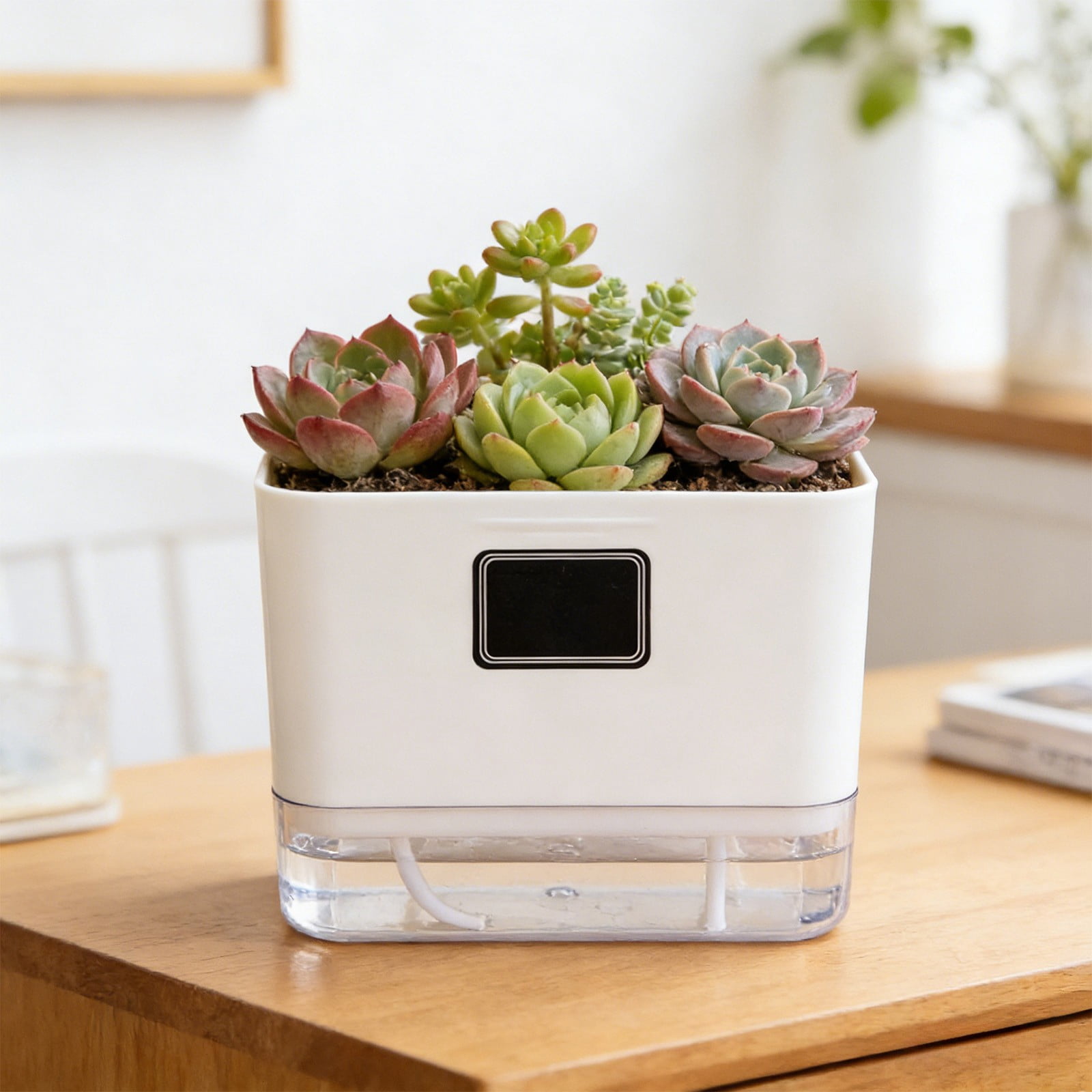 MTBLYS Plastic Flower Pot Double Layer Self-Watering Planter Magnetic Suction Design 7.09X5.20X4.17 Inches Resin Household Pot for Indoor Plants