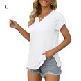 thumbnail image 3 of pitrice Summer Pleated Short Sleeve Solid Color Splicing V Neck T-Shirt Casual Basic Tops Female Shirts Daily Tees for White L, 3 of 8