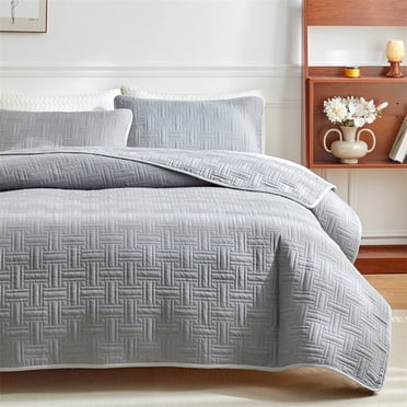 Liquidation Aujourd'hui! Housse de Lit Matelassée en Coton Lavé Double Face Ensemble 3 Pcs Couleur Unie Taie d'Oreiller 20x26 Po Aubaines du Jour Liquidation!