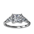 thumbnail image 1 of 1.00 Carat Excellent Princess Cut Real Diamond New Design Three Stone Ring for Wedding Solid 18K White Gold Size 11, 1 of 1