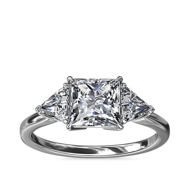 1.00 Carat Excellent Princess Cut Real Diamond New Design Three Stone Ring for Wedding Solid 18K White Gold Size 11