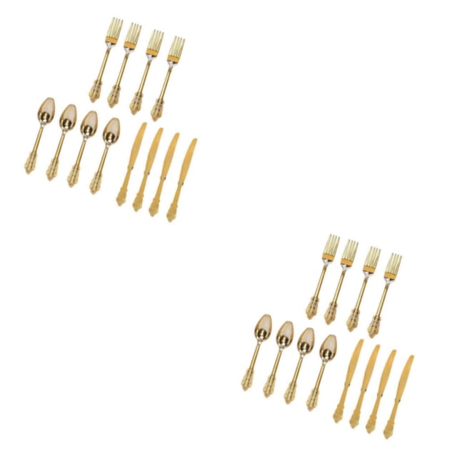 Transemion Plastic Forks Spoons Knifes Silverware Decor Party Golden 18.5cm 2Set