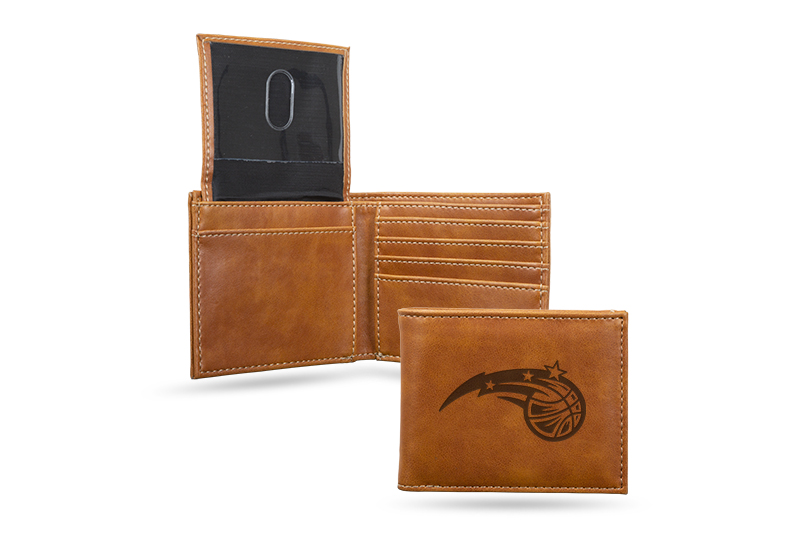 Orlando Magic Laser Engraved Brown Billfold Wallet