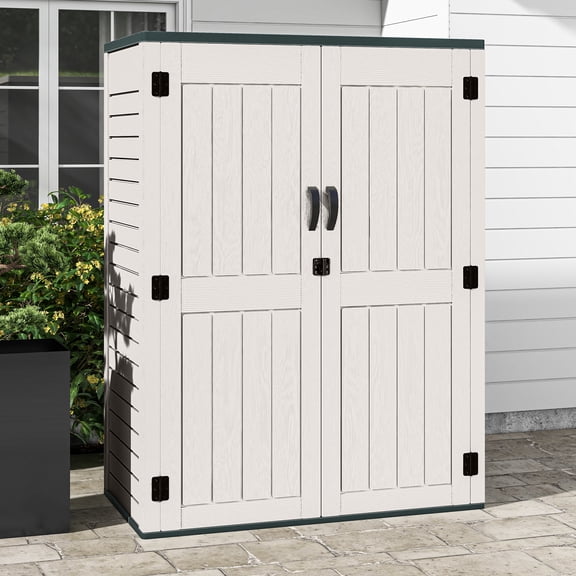 DEXTRUS Armoire de Rangement Extérieure 5,6 X 2,3 Pi avec Tablettes et Porte Verrouillable, Rangement de Jardin et Mobilier de Patio Résistant aux Intempéries, Gris Pâle