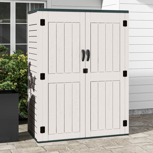 DEXTRUS Armoire de Rangement Extérieure 5,6 X 2,3 Pi avec Tablettes et Porte Verrouillable, Rangement de Jardin et Mobilier de Patio Résistant aux Intempéries, Gris Pâle