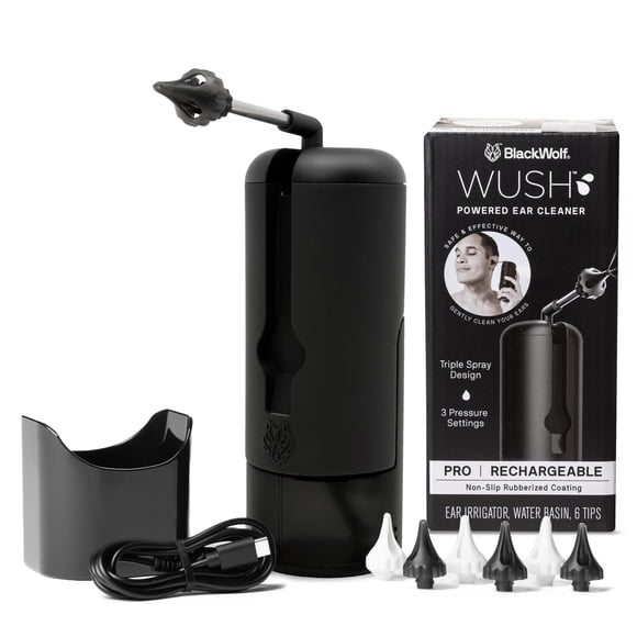 Wush Pro By Black Wolf- Deluxe Water Powered Ear Cleaner- Safe & Effective- Electric Triple Jet Stream 3 Pressure Settings For Ear Wax Buildup- Ear Wax Removal Kit- Wate