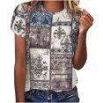 thumbnail image 2 of Hauts d'Été Grande Taille pour Femmes, T-Shirt Décontracté Ample à Imprimé Floral, Col Rond, Manches Courtes, Col en V, en Liquidation, 2 of 8