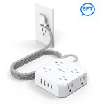 5 Ft Flat Extension Cord, Tcstei Ultra-Thin Flat Plug Surge Protector Power Strip, 3-Sided Outlet Extender, 8 AC Outlets and 4 USB Ports(2 USB C) for Home, Office, Dorm Room Essentials, ETL, White