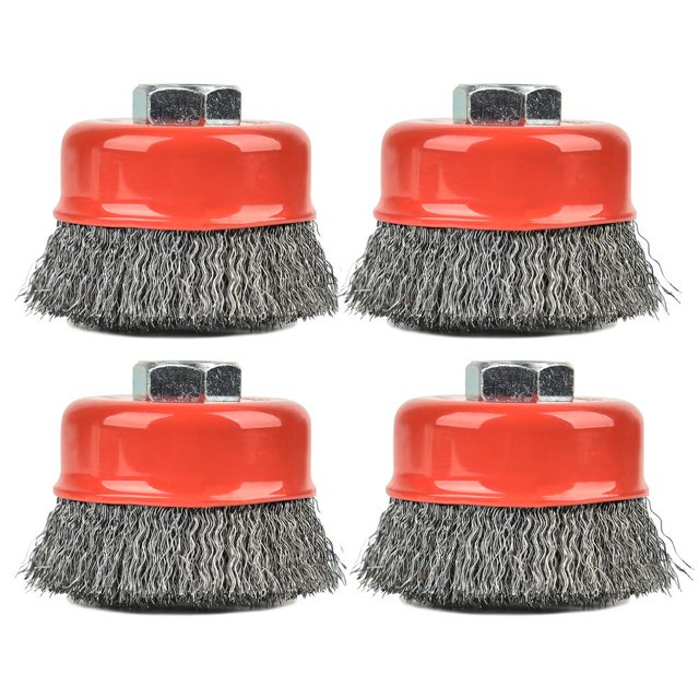 AainA 4 Pack Wire cup Brush for grinders, 3 Inch crimped Wire Wheel Brush with 58-Inch-11 Threaded Arbor,Max RPM 12,500, Light-Duty conditioning for Metal, Rust Removal, Abrasives