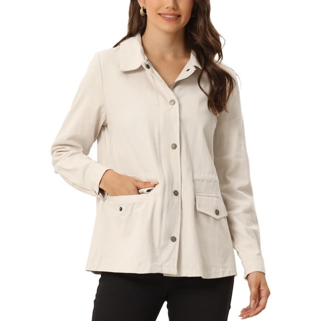 INSPIRE CHIC Women's Utility Jackets Drawstring Waist Flap Pockets Lightweight Jacket Apricot M
