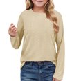 thumbnail image 2 of MeetoTime Girls Long Sleeve Solid Color Shirts Cute Crewneck Casual Blouses Children's Spring Fall Undershirt, 2 of 7