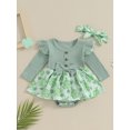 thumbnail image 2 of Diconna Barboteuse-Robe à Manches Longues pour Bébé Fille, Imprimé Trèfle, à Volants, avec Bandeau, Journée Irlandaise, 2 of 9