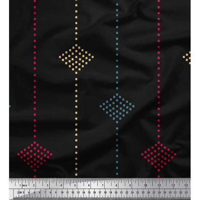 Soimoi Black polyester Crepe Fabric Dotted Jamdani Print Sewing Fabric Yard 52 Inch Wide