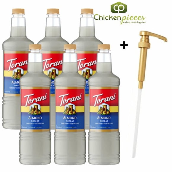 Torani Almond (Orgeat) Flavoring Syrup, Professional Tiki & Specialty Coffee Base, Shatter-Resistant 1L Plastic Bottle + Bonus Squeeze Pump