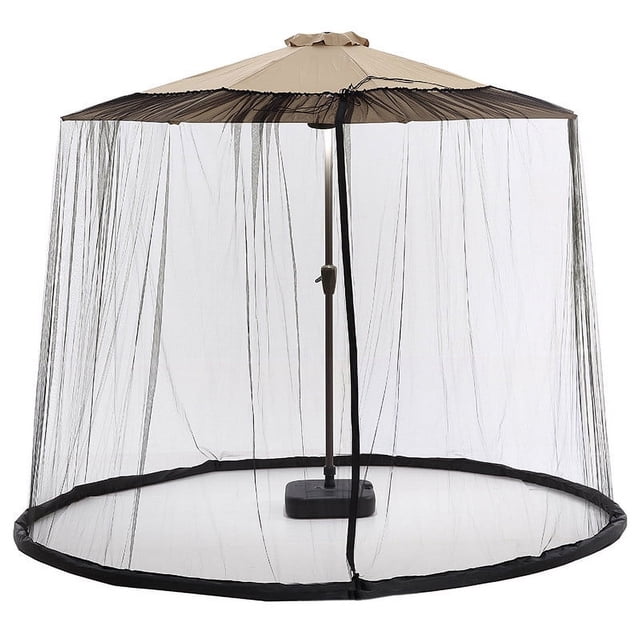 EGNMCR Black Patio Umbrella Mosquito Netting, With Double Zipper Door, Polyester Mesh Net Screen Universal For Almost Outdoor Market Table Umbrellas & Cantilever Offse protective net