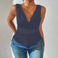 thumbnail image 2 of Kaemgyyd Women Cowl Neck Tank Tops Summer Ruched Sleeveless Casual Shirts Solid Side Drawstring Tie Plus Size Tee, 2 of 6