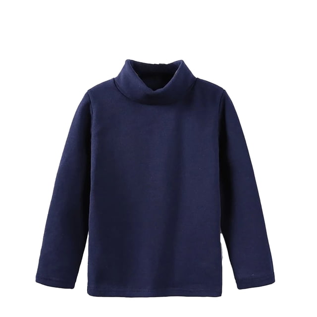 MIASHUI Hauts pour Enfants Col Roulé à Manches Longues T-Shirts Chauds Couleur Unie Chandail, Marine, 9-10 Ans