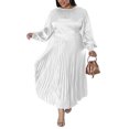 thumbnail image 4 of LUXUR Femmes Maxi Robe de Cou Robes de Couleur Unie Décontracté en Vrac Manches Longues Blanc 3XL, 4 of 5