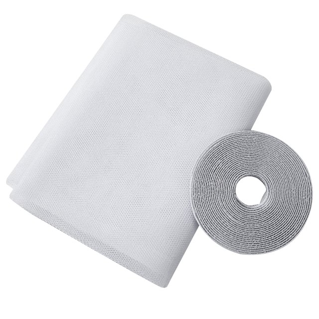 DIY Self-Adhesive Mosquito Window Screen with Hook & Loop Fasteners, 1.3x1.5m White Polyester Mesh - Easy Installation, Removable, Ideal for Bedroom, Kitchen, Balcony - Includes 5.6m Fastener Roll,