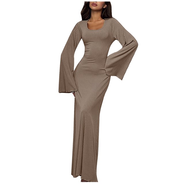 Birdeem Robe Jupe Longue à Manches Longues et Cheville pour Femmes, Couleur Unie