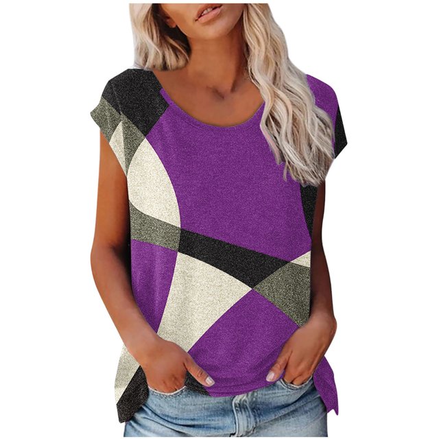 Blouses à Manches Courtes pour Femmes Mode Femmes Mode Manches Courtes Col Rond T-Shirt Imprimé Blouse Hauts Amples T-Shirts d'Été pour Femmes Hauts à Manches Courtes Femmes Blouse à Manches Courtes