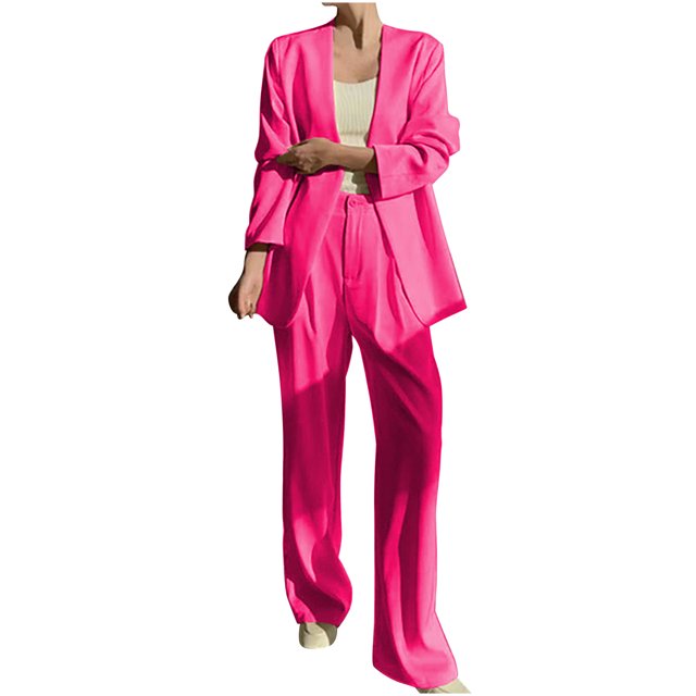Timegard 2 Piece Suits Set for Women Button V Neck Open Front Jackets Business Office Wide Leg Pant Blazer Outfits