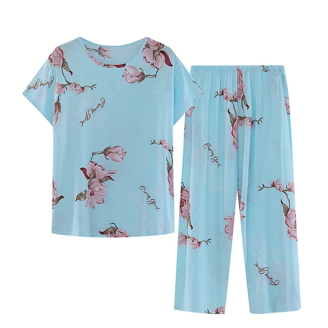 Penkiiy Ensemble de Pyjama Capri pour Femme Haut de Nuit avec Pantalon Capri Ensemble de Sommeil 2 Pcs 3TG Multicolore