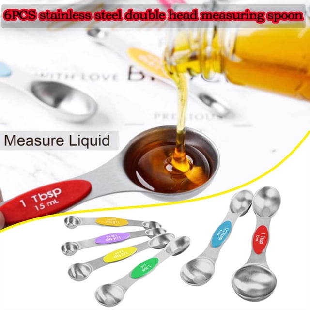 Yhmxh Kitchen Utensils Spoons Cutlery Stainless Steel Double-headed Measuring Spoon 6-piece Set Seasoning Spoon Measuring spoon