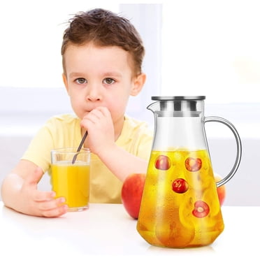 Pichet à Thé Glacé en Verre avec Couvercle-Filtre en Acier Inoxydable, Pichet d'Eau Chaude/froide