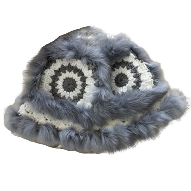 Women Bucket Hat Keep Warm Handmade Trendy Openwork Plush Bucket Hat