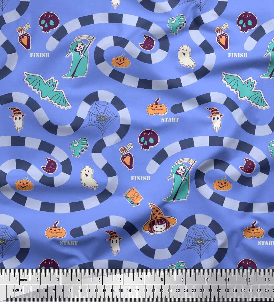 Soimoi Silk Fabric Spider Web,Bat & Ghost Halloween Print Sewing Fabric Yard 42 Inch Wide