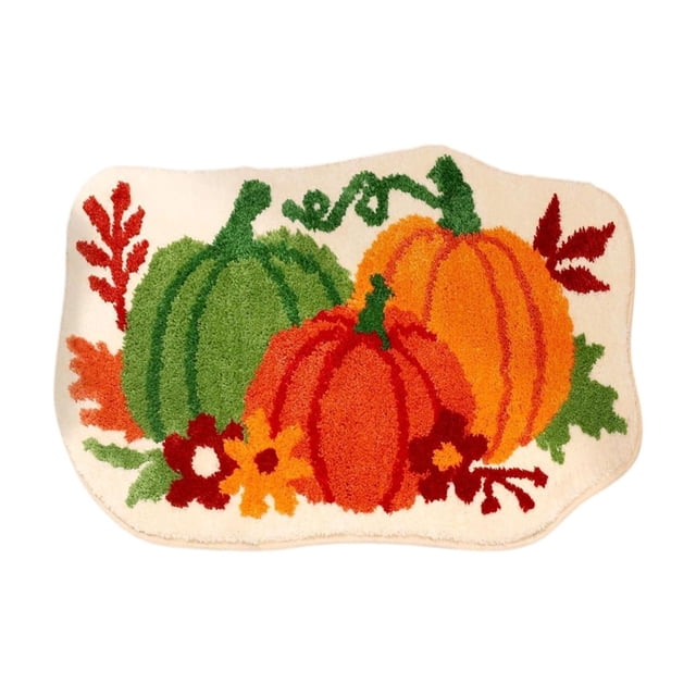 HHBEAUTY Halloween Bathroom Rug, Fall Pumpkin Bath Mat Water Absorbent Non-Slip Washable for Shower Tub Microfiber Washable Absorbent Carpet Autumn Halloween Thanksgiving Home Kitchen Decoration