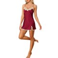 thumbnail image 4 of INSPIRE CHIC Robes de Détente pour Femmes Nuisettes en Satin Col en V Bretelles Spaghetti Camisole Pyjama Chemise Robe de Nuit G Rouge Foncé, 4 of 6