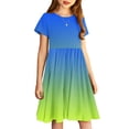 thumbnail image 4 of Été jusqu'à 65 % de Rabais Iumwxz Robe Décontractée Trapèze Robe Tunique pour Adolescentes Robes Col Rond Dégradé Graphique Robe à Manches Courtes pour Enfants Robes Tendance pour Costume 4-14 Ans, 4 of 7