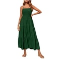 thumbnail image 1 of Robe Bohème pour Femmes Robe Bohème pour Femmes à Bretelles Spaghetti, Smockée, à Étages, Longue, de Plage, Soleil, Sans Manches, Unie, Robe Maxi, 1 of 8