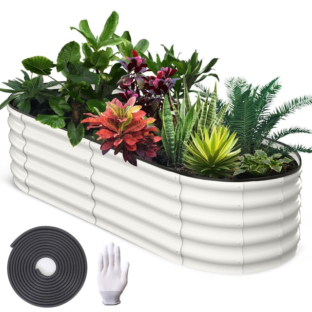 Yiwa Large Raised Garden Bed, 8x2x1 ft Outdoor Planter Box Kit with Galvanized Steel and Open Base Design