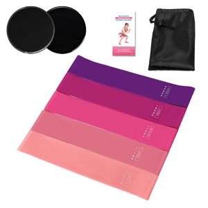 5PCS Resistance Loop Bands Set with 2PCS Dual Sided Core Sliders for Yoga Home Gym Training