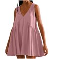 thumbnail image 1 of Penkiiy Robe Mini Sans Manches à Col en V pour Femme, Ample, d'Été, Plissée, Évasée, Fluide, Robe Soleil, L Rouge Melon D\'eau, 1 of 7