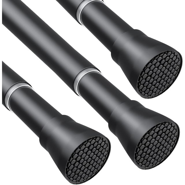 Tension Curtain Rod Black Tension Rod 28 To 48 Inch Spring Curtain Rod Non Slip Tension Rods 3pcs For Windows No Drilling Adjustable Tension Rods of Curtain Window Closet Kitchen Wardrobe
