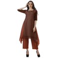 thumbnail image 2 of Moomaya Ensemble Kurti Kurta Pantalon pour Femmes Col Bateau Imprimé Robe 2 Pcs Tenue Ethnique, 2 of 6