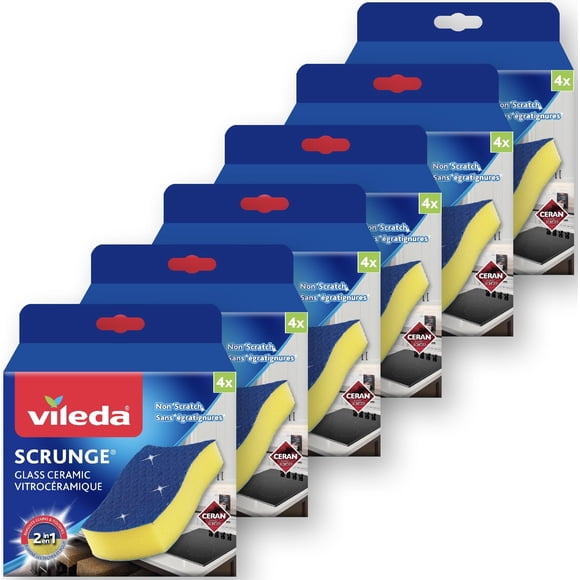 Vileda Scrunge Glass Ceramic Stovetop Sponge (Value Pack of 24 Sponges) | Non-Scratch Stove Top Cleaner Scrub Sponge