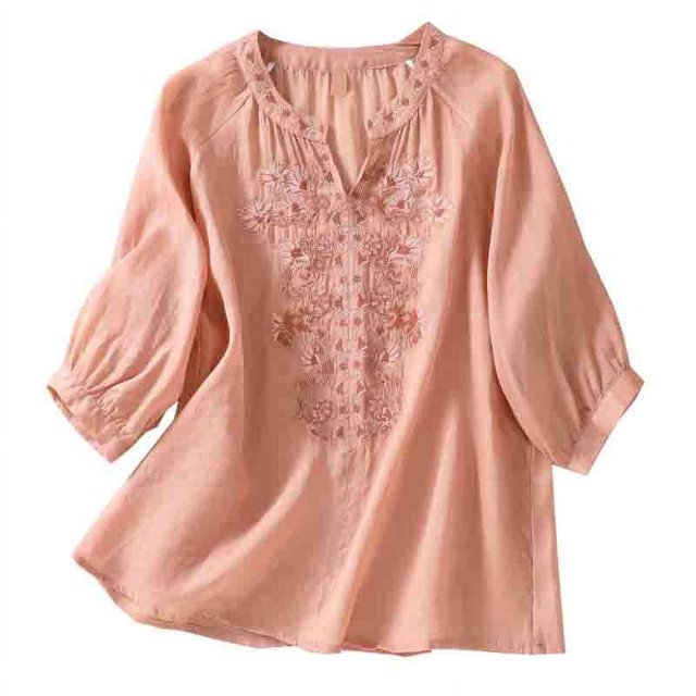 Birdeem Chemise Ample à Col en V Imprimée pour Femmes avec Manches Trois Quarts