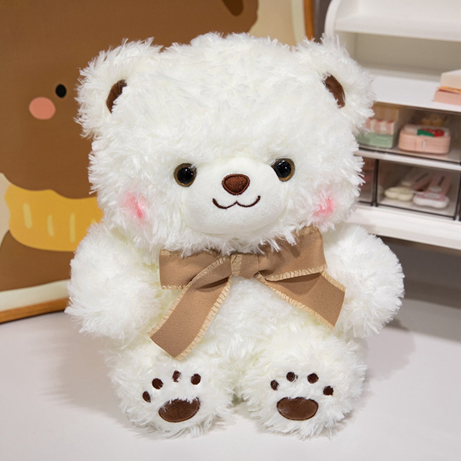 TIMIFIS Plush Doll 11 Inches Cute Couple Bear Doll Toy Shy Bow Tie Bear Ribbon Teddy Bear Doll Children's Sleep Companion Boys and Girls Holiday Birthday Gift Stuffed & Plush Animals