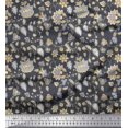 thumbnail image 1 of Soimoi Poly Georgette Fabric Leaves & Floral Block Print Fabric by Yard 42 Inch Wide, 1 of 3
