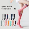 thumbnail image 2 of Visland 1 Pair Compression Stockings Striped Stretchy Long Tube Anti-Fatigue Sporty Socks for Running Climbing Riding, 2 of 6